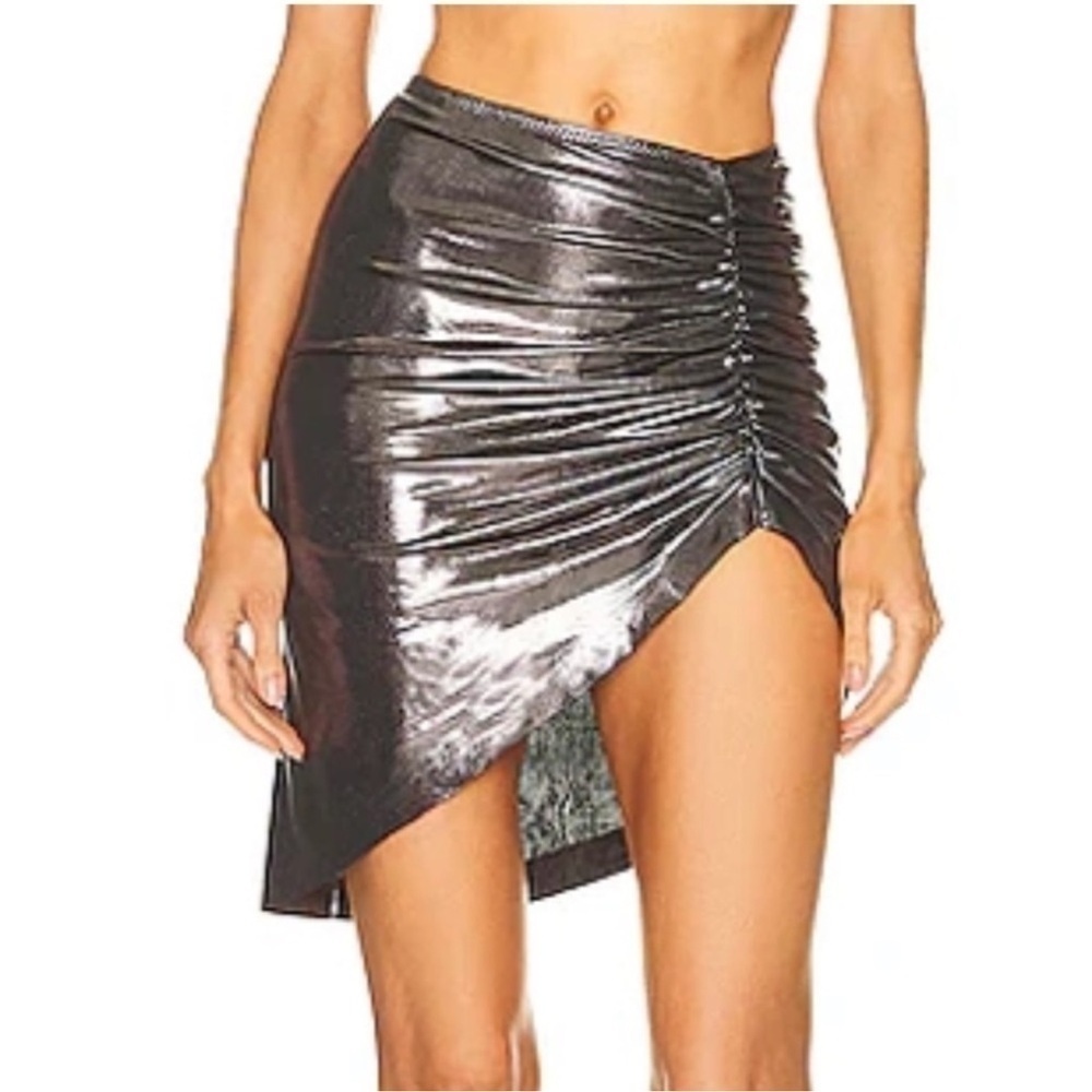 Norma Kamali Side Drape Mini Skirt Elastic Waist in Gun Metal Size Small New